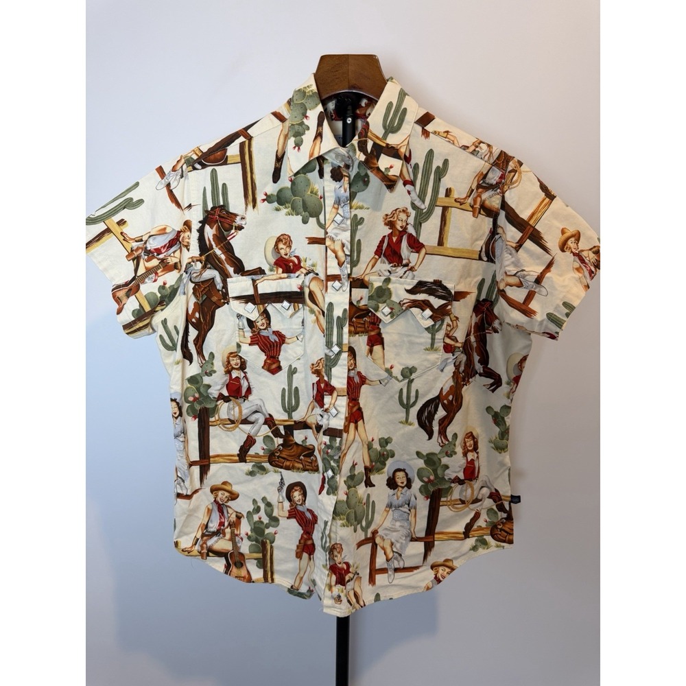 ROCKMOUNT Ranch Wear Rockabilly Pin-Up Cowgirl Western SHIRT Xl Pearl Snap